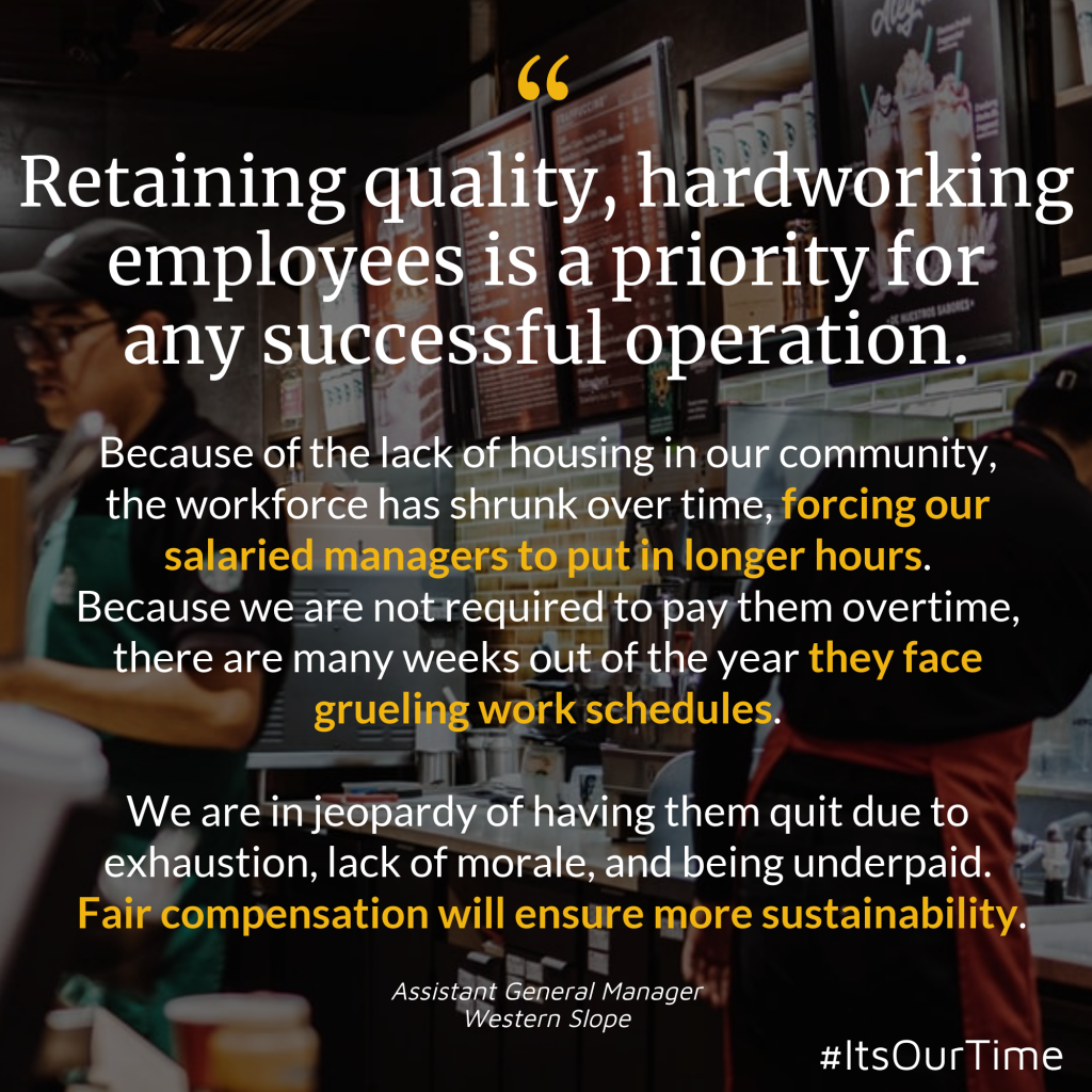 A statement highlighting concerns about employee retention, workload, overtime eligibility, and fair compensation within a housing operation.