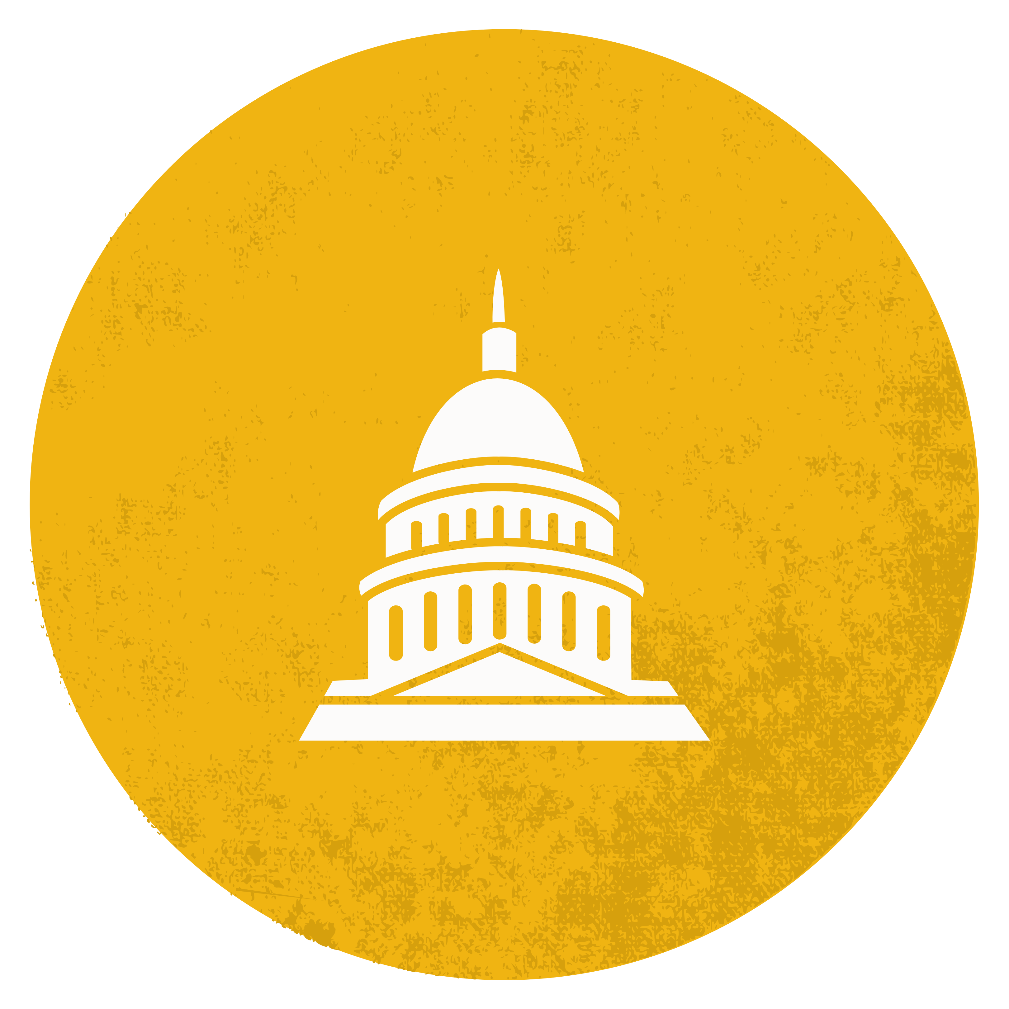 Silhouette of a Capitol building on a golden background.