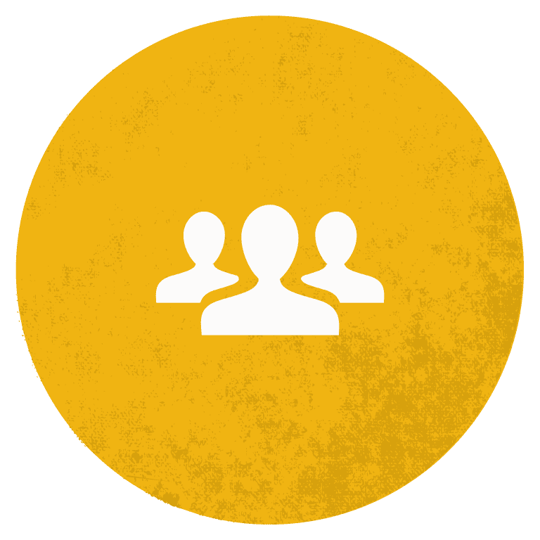 Icon depicting three user silhouettes on a textured primer yellow background.