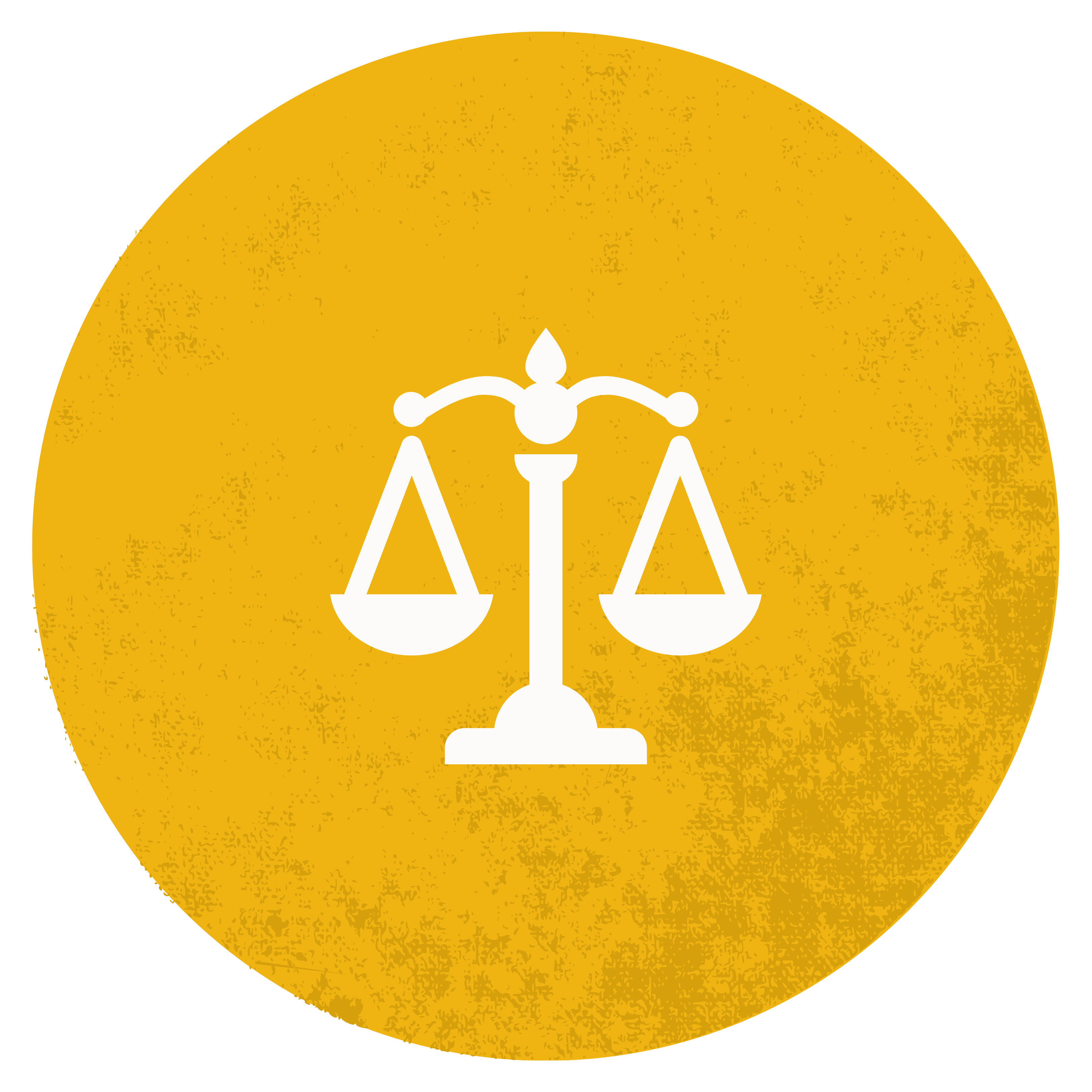 An illustration of a balanced scale on a textured yellow background.