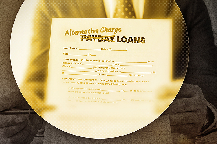 Thumbnail image with "Payday Loan" crossed out and "Alternative Charge Loan" written in.