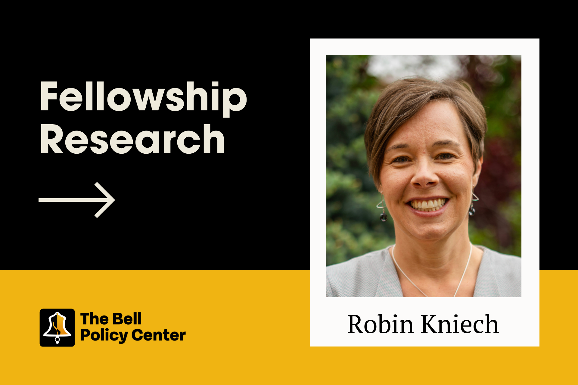 Promotional image featuring Robin Kniech associated with fellowship research on Colorado Affordable Housing at the Bell Policy Center.