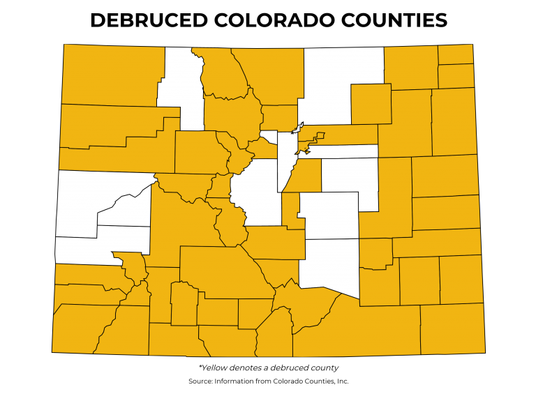 TABOR limits possibilities in Colorado by its sharp restrictions on tax and spending decisions. This chart shows which counties in Colorado have "Debruced."