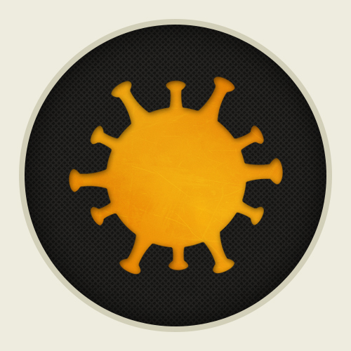 Yellow virus icon on a black dotted circular background with ARPA funding.