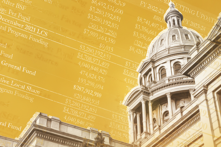 Government budget overlaid on an image of the Colorado State Capitol building.